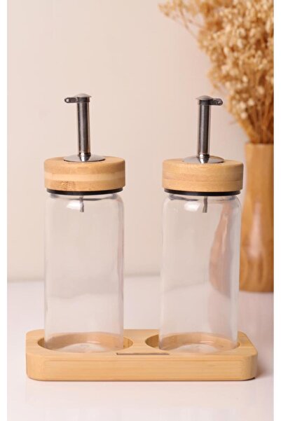 Bambum Glass Oil & Vinegar Set with Bamboo Lid – 200ml with 2 Stands