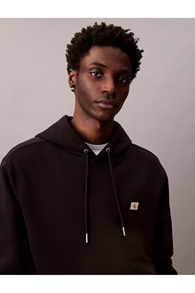 Calvin Klein Men Black Cotton Terry Badge Hoodie