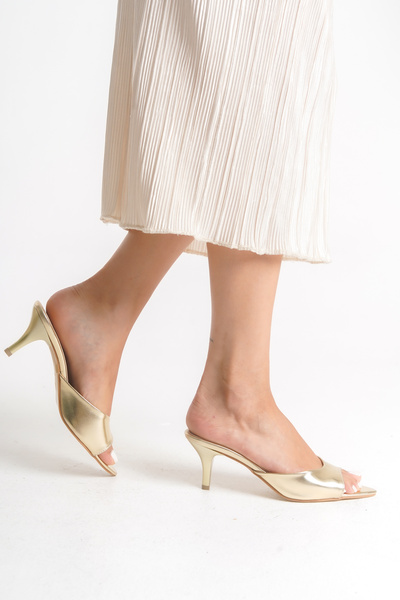 Bak Store Gold Gold Pointed Toe Women's Heeled Slippers