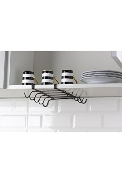 Patulya Aksesuar Raf Altı Asılabilir 10 Kancalı Fincan Ve Kupa Bardak Düzenleyici Askılığı - Siyah