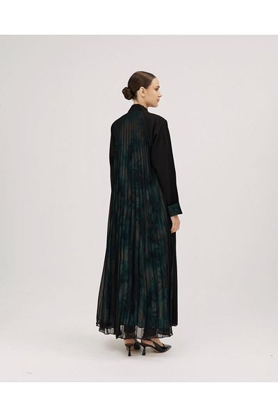SOROSE SA Barbie Cloche Abaya with Wrap Design and Inverted Sleeves - Black with Chiffon Covered Floral Lining