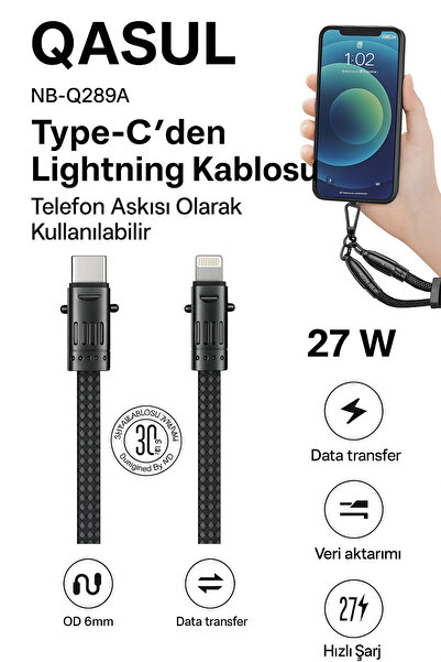 qasul 30cm TypeC to iPhone Şarj Data Kablosu 27W Hızlı Şarj Dayanıklı Örgülü ...