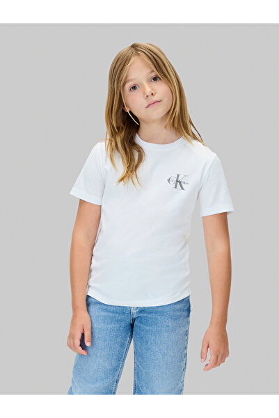 Calvin Klein Kids Bright White Chest Monologo Crew Neck T-Shirt