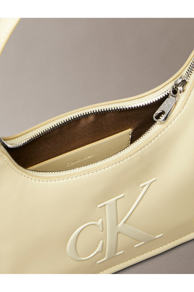 Calvin Klein Women Khaki Bold Embossed Monogram Logo Shoulder Bag