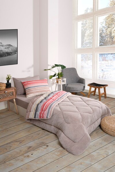 Sudemhome Single Welsoft Sleeping Set Double Sided Wellsoft Fluffy Fleece Quilt and 100X200 Elastic Sheet