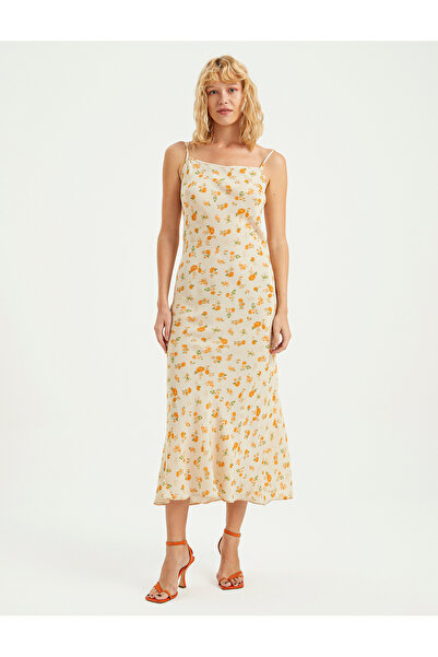 BGN workshop İP ASKILI ÇİÇEK BASKILI MİDİ VİSKON ELBİSE