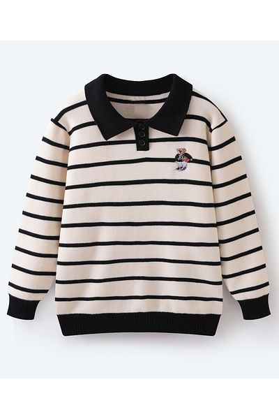 SAPS Front Open Striped Sweater - Beige