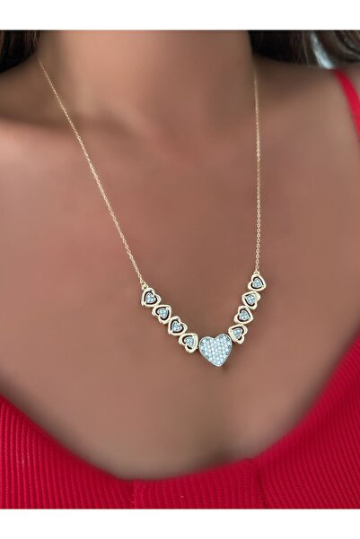 MyladyAccessoriess Çift Renk Sıralı Kalp Detay Çelik Kolye