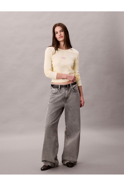 Calvin Klein Women Pear Sorbet Monogram Logo Long Sleeve Baby Tee