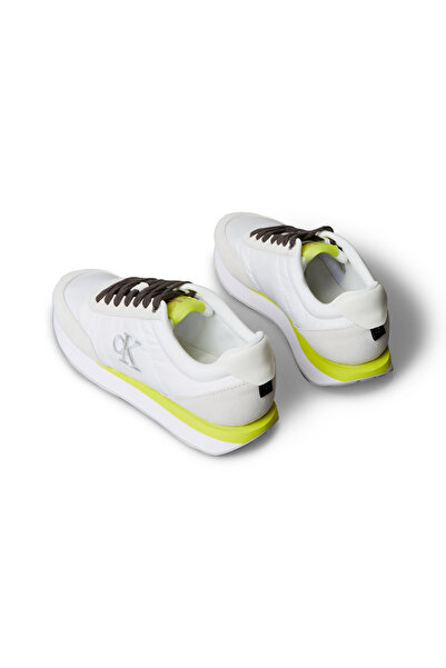 Calvin Klein Women White & Green Low Top Suede Mix Signature Logo Retro Runner Trainers