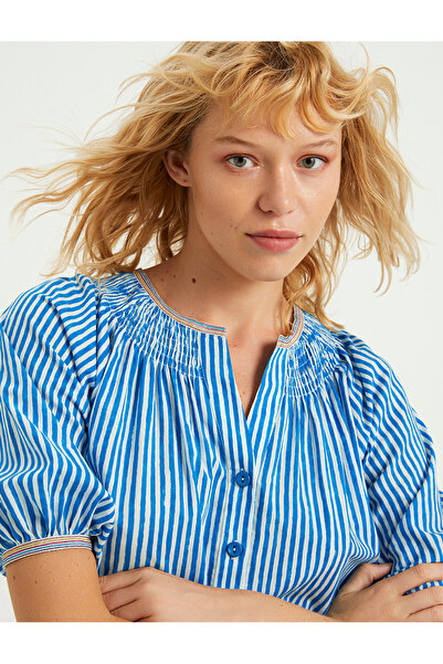 BGN workshop ŞERİT AKSESUAR DETAYLI ÇİZGİLİ PAMUK ELBİSE