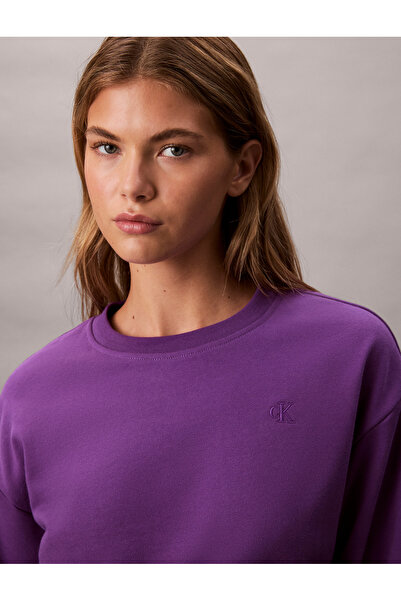 Calvin Klein Women Purple Archive Logo French Crew Neck Pullover Sweatshirt