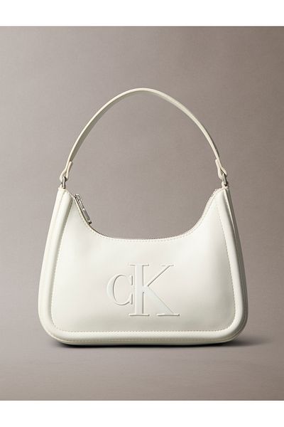 Calvin Klein Calvin Klein Women Lily White Bold Embossed Monogram Logo Shoulder Bag