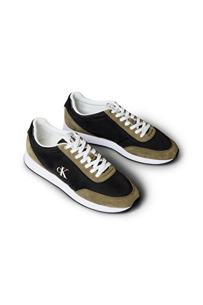 Calvin Klein Men Black/Capers/Bright White Suede Mix Signature Logo Retro Runner Trainers