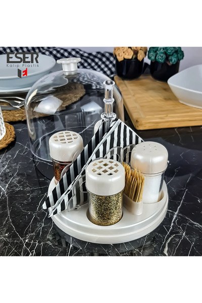 eser plastik Şeffaf Fanus Kapaklı Beyaz Peçetelik Ve Kürdanlık Hazneli Dörtlü...