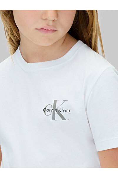 Calvin Klein Kids Bright White Chest Monologo Crew Neck T-Shirt