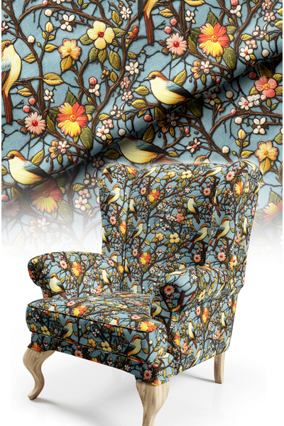 CANİLA NAKIŞ KUŞ DESENLİ DİJİTAL BASKILI DÖŞEMELİK KUMAŞ. BABYFACE KUMAŞ