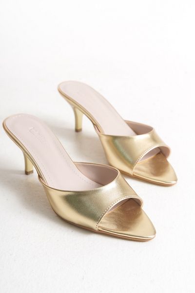 Bak Store Gold Gold Pointed Toe Women's Heeled Slippers
