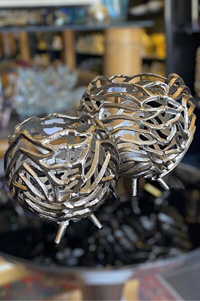 LEMİ DEKORASYON 2 Li Peacock Döküm Top Gümüş Mumluk 19*13 Cm