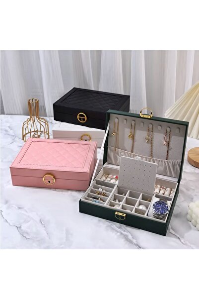 newnet Custom Jewelry Boxes with Lock Single Layer Leather Look Jewelry Box