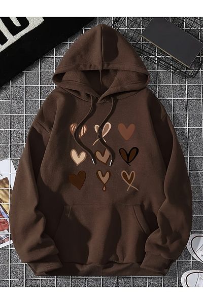 uyguntarz Unisex Heart Printed Oversize Sweatshirt