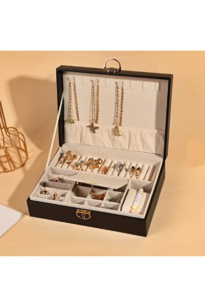 newnet Custom Jewelry Boxes with Lock Single Layer Leather Look Jewelry Box