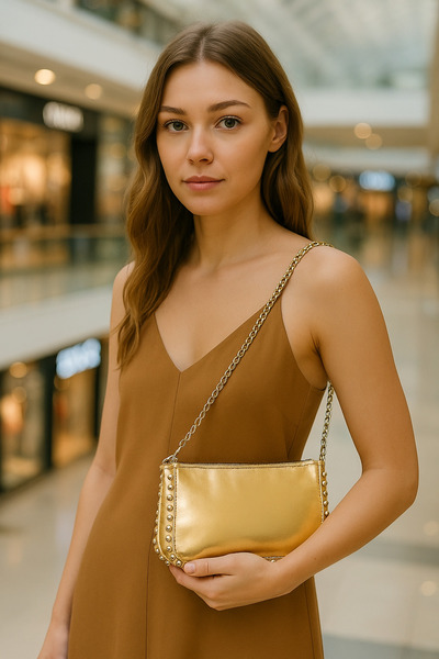 Handley Women's Shoulder Bag with Chain Strap and Stud Detail