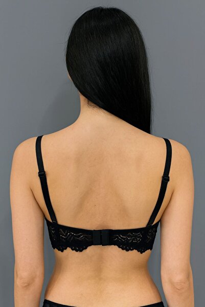 WİYONA Жіночий чорний бюстгальтер з м'якою підкладкою, чашки B, мереживна банечка