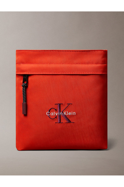Calvin Klein Men Flame Scarlet Nylon Monogram Logo Flatpack