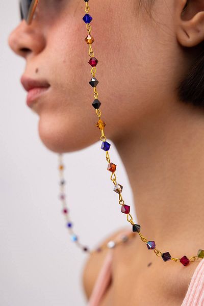 TUHAM AKSESUAR Gold Color Crystal Stone Detailled Eyeglasses Thread