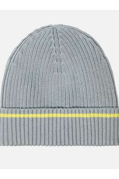 Calvin Klein Men Gray Patch Rib Cotton Cashmere Blend Beanie