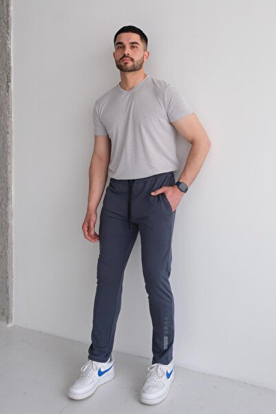 Behind Look Ανδρικό παντελόνι με κορδόνια στη μέση, λεπτή εφαρμογή, με τσέπες, ίσιο πόδι, εμπριμέ καπνιστό παντελόνι