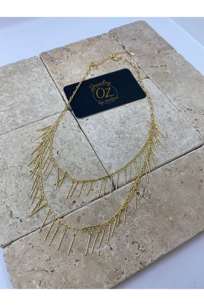 Byoz store 18k altın kaplama vip özel seri çivi plaka 2li görünğmlü sarkık kolye