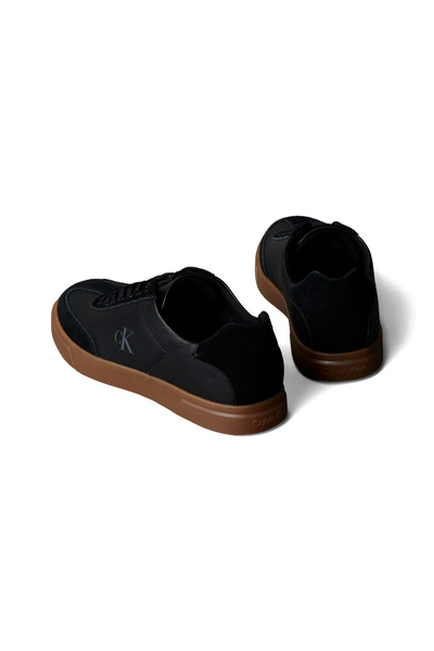 Calvin Klein Women Black Low Pro Cups Leather Mix Signature Logo Trainers