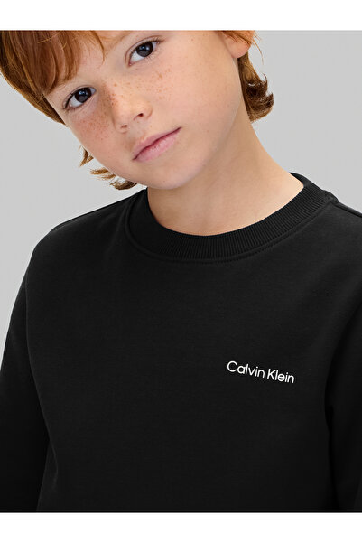 Calvin Klein Kids Black Chest Insert Logo Regular Crew Neck Sweatshirt