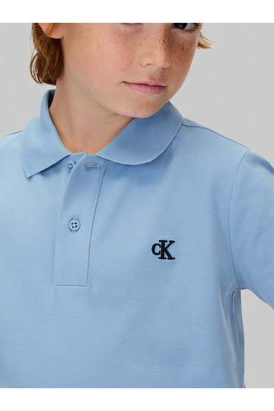 Calvin Klein Boys Faded Denim Essential Regular Short Sleeve Polo T-Shirt