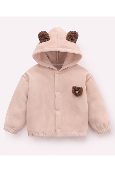 SAPS Bunny Patched Full Sleeves Hooded Jacket - Beige/Brown