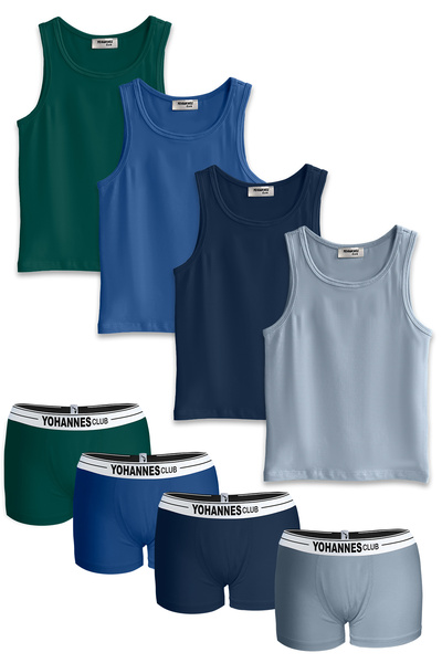 Yohannes Club , Boy, Cotton Boxer and Singlet, Bottom-Top Set, 3/4 Pair Set,