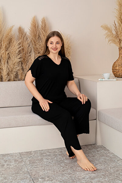 BAMBUTKİDS “Bamboo Fabric Plus Size Women's Lace Short Sleeve Pajama Set – Soft, Breathable, Stylish and