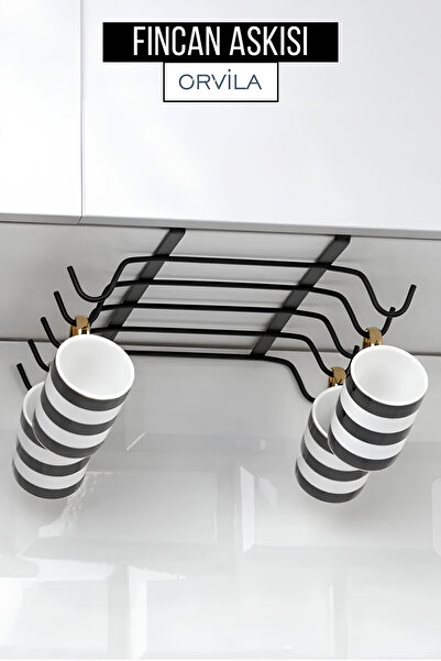 Orvila Підставка для чашок і кухлів під полицю з 10 гачками, чорна