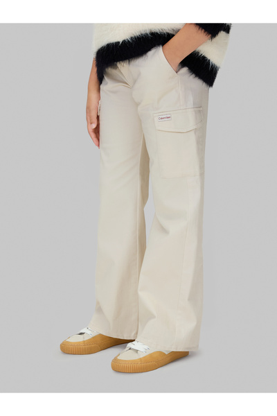 Calvin Klein Calvin Klein Girls Whitecap Gray Clean Utility Flared Cargo Trousers