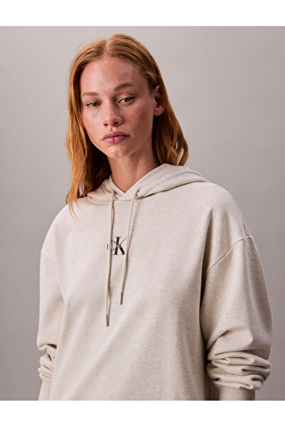 Calvin Klein Women White Long Sleeve Monologo Mini Hoodie Dress