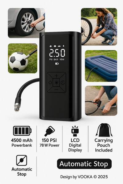 MO DOU Taşınabilir Dijital Hava Pompası | 150 PSI 4500 mAh Kompresör | Araba,...