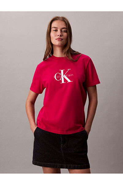 Calvin Klein Women Petunia Pink Hero Short Sleeve Classic Monogram Logo Tee