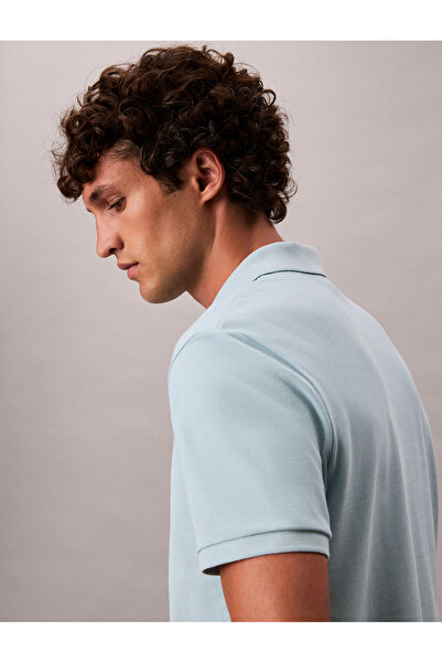 Calvin Klein Men Blue Monogram Pique Regular Short Sleeve Polo T-Shirt