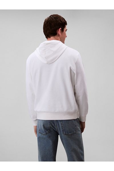 Calvin Klein Men White Cotton Terry Badge Hoodie