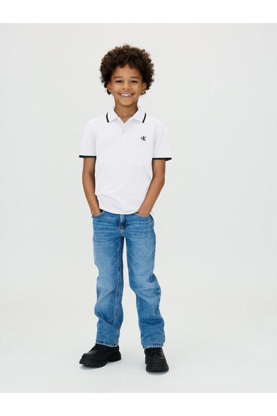Calvin Klein Boys Bright White Tipping Regular Short Sleeve Polo T-Shirt