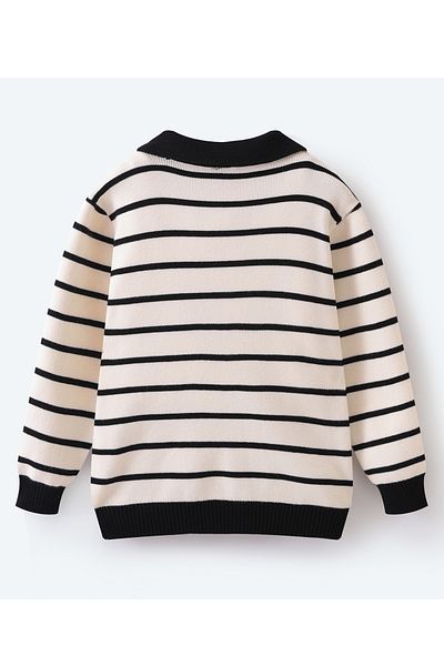 SAPS Front Open Striped Sweater - Beige