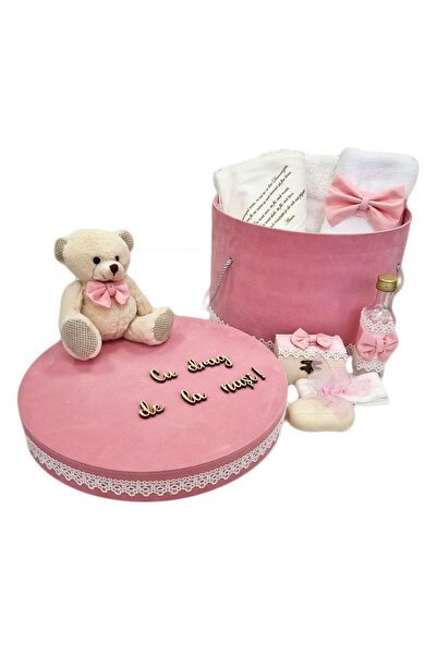 fantasialand Trusou botez in cutie cu Ursulet, culoare roz