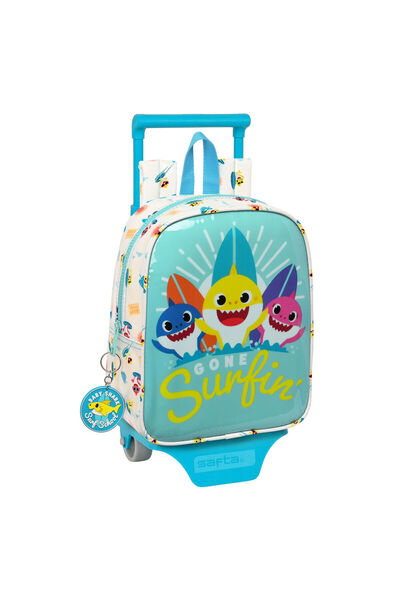 Baby Shark School Rucksack with Wheels Baby Shark Surfing Blue White 22 x 27 x 10 cm